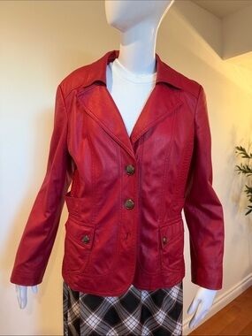 Conrad C Red Faux Leather Blazer Jacket Size 10
